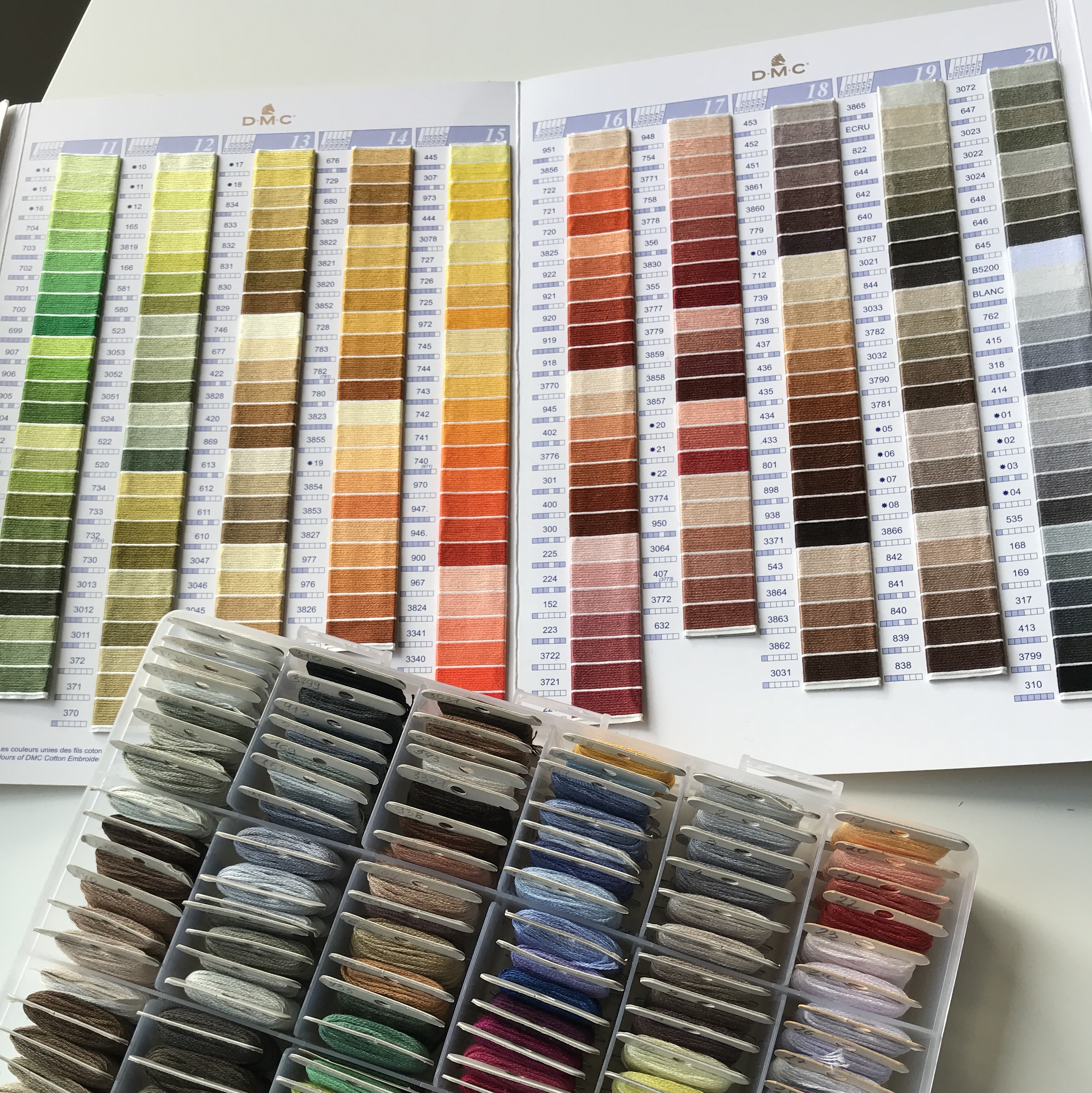 Color chart with thread samples by DMC
