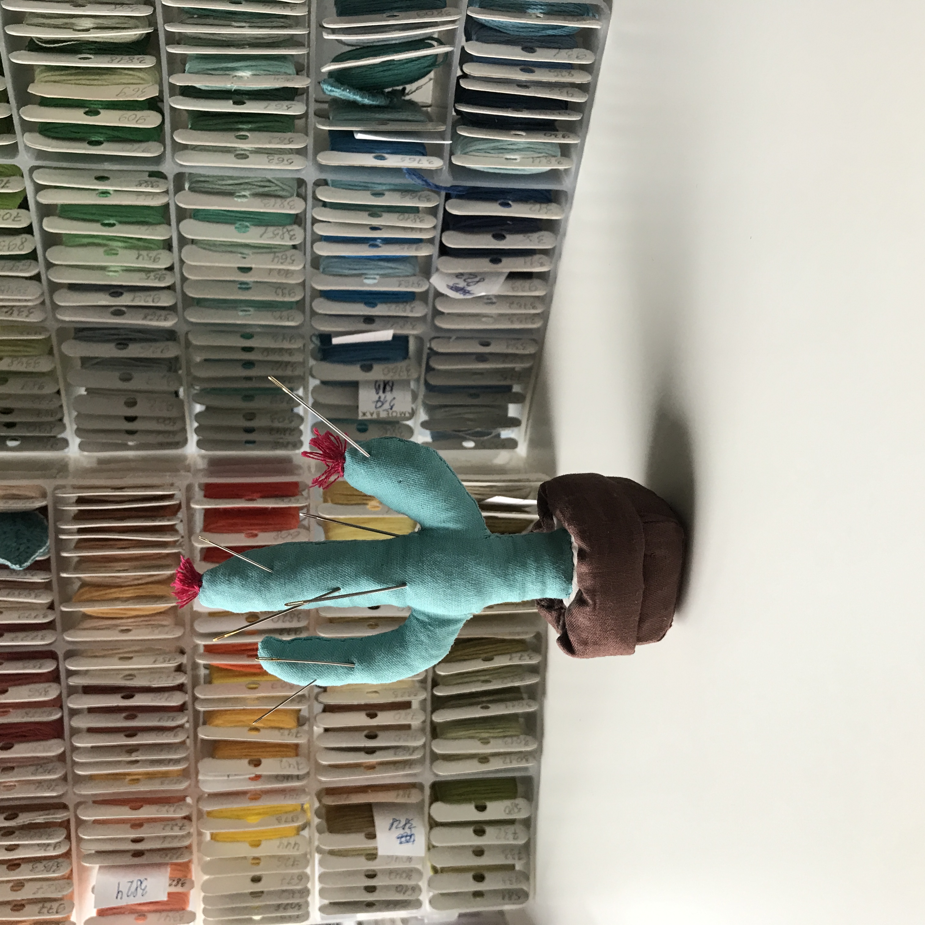 Finished pin cushion standing on the table